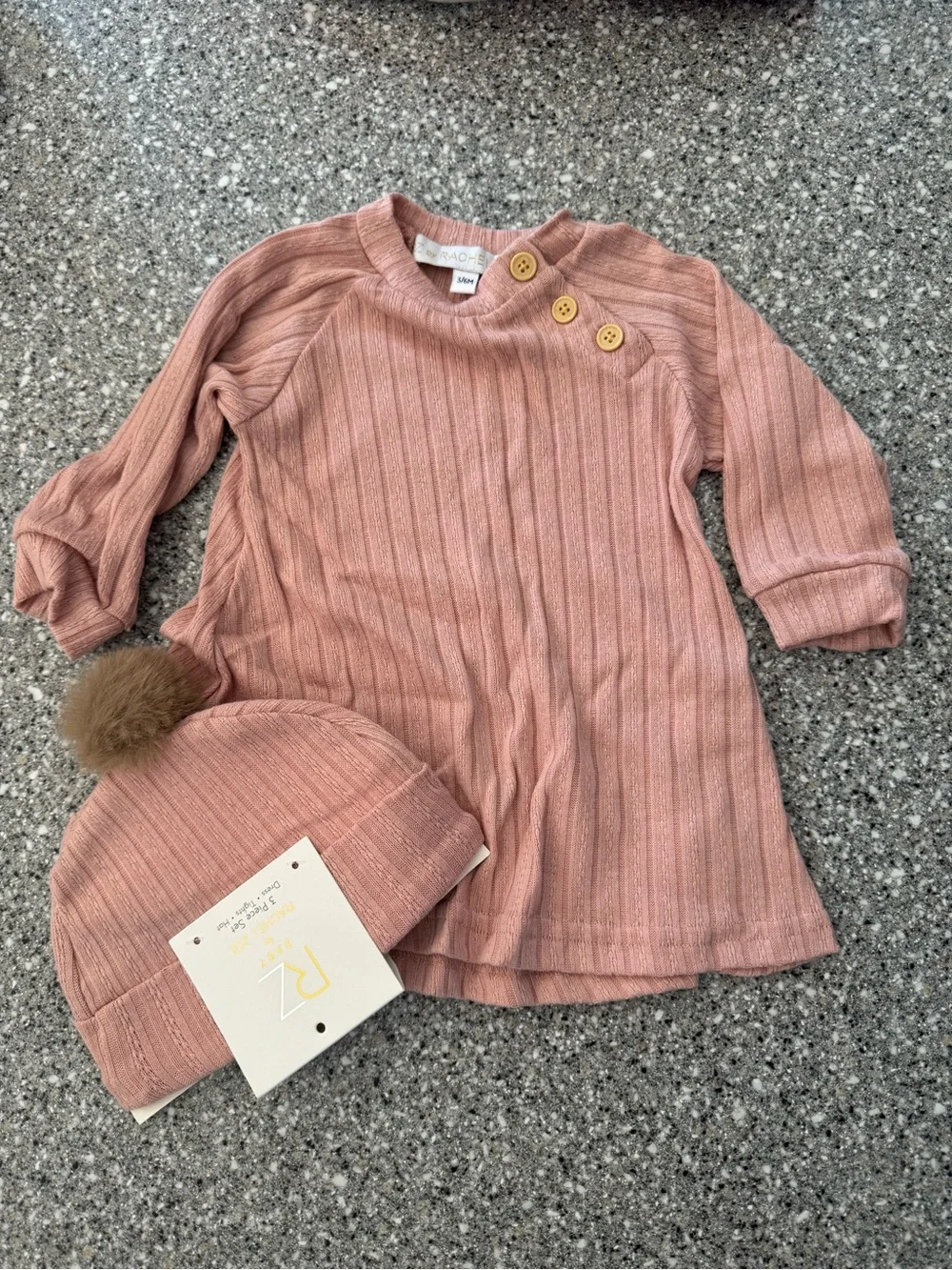Rae Doll Ribbed Long Sleeve Dress & Pom Beanie - Dusty Rose